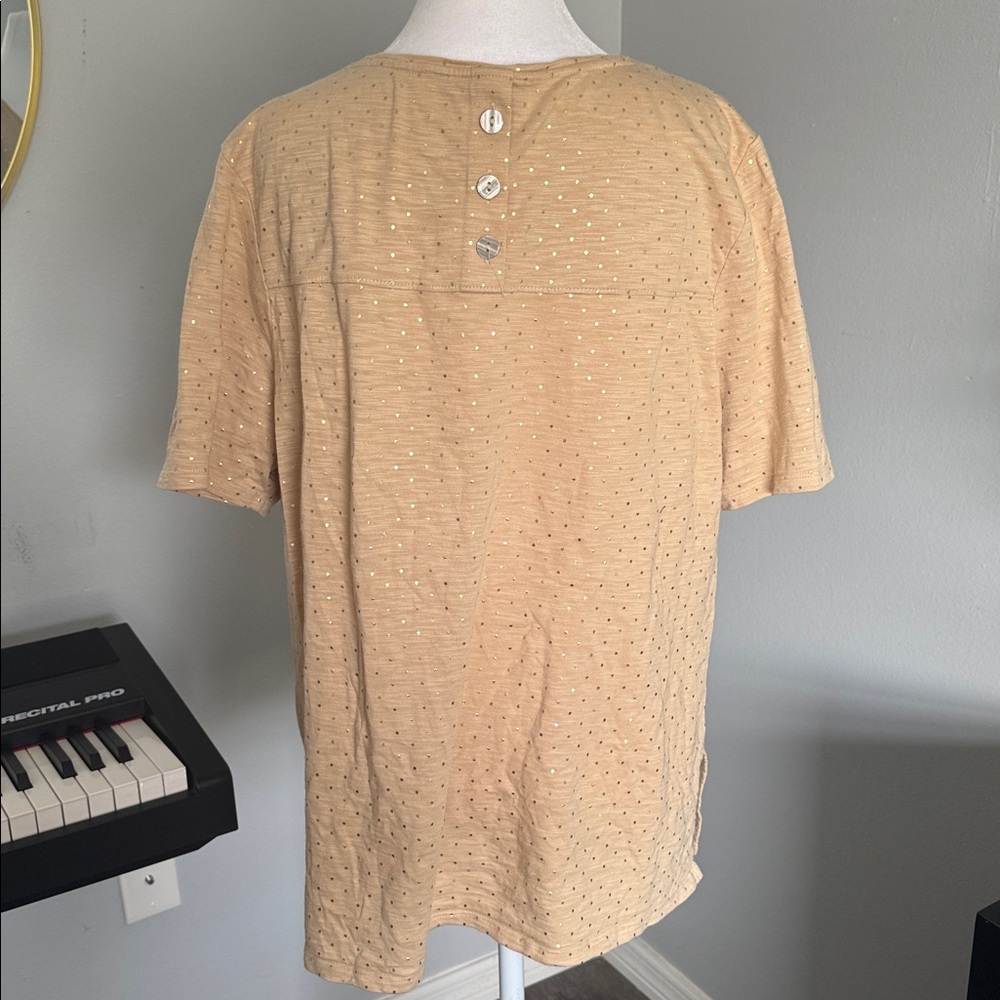 Chicos 3 Tan and gold polka dot Short Sleeve Top - Picture 4 of 6